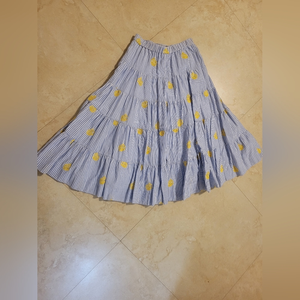 J.Crew skirt, size small, blue and white stripe with embroidered pineapples.